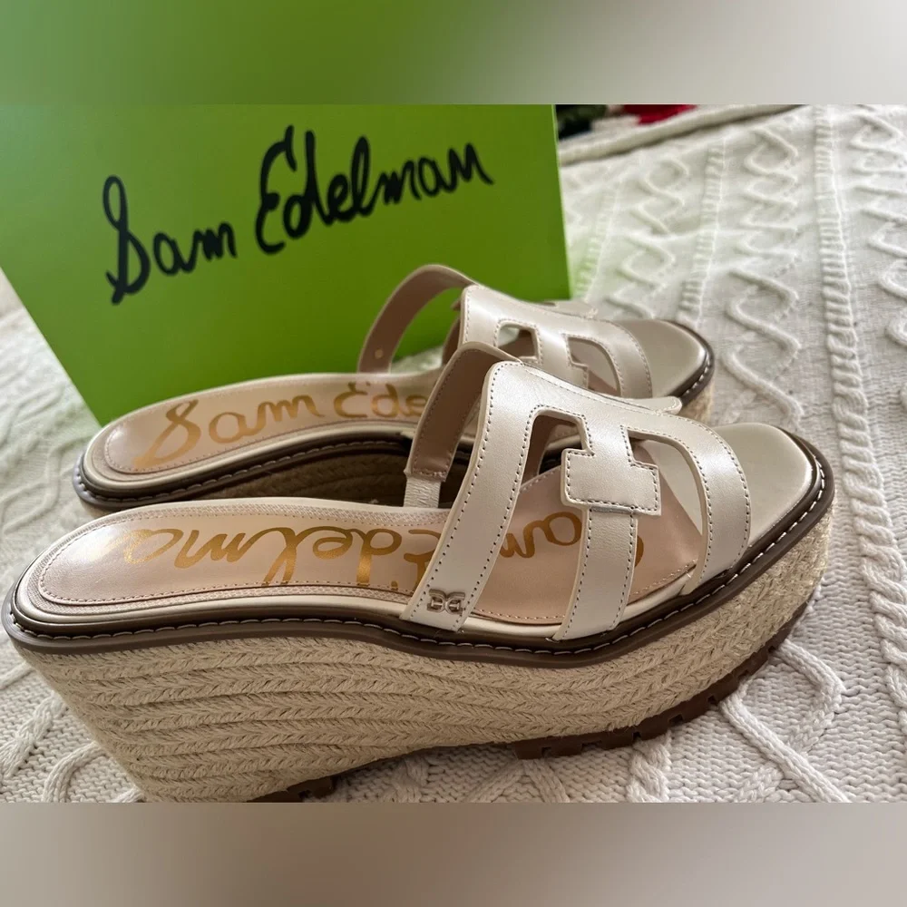 Sam Edelman Ivory Wedge Platform Slides Designer Women’s Size 9.5 - Picture 1 of 13